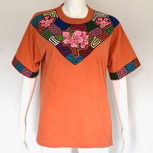 Luigi Baretta Cotton T-Shirt With Hand Stitched Applique Pattern - Italy